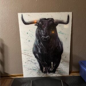 Dynamic Bull Canvas Art in Black and White